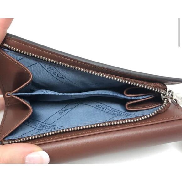 Longchamp Brown Leather Roseau Wallet Small New With Tags Silver Clasp - Picture 4 of 4